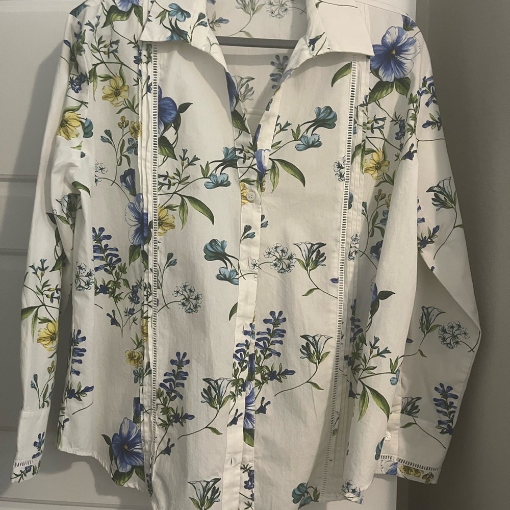 Zara White Floral Button Down Shirt